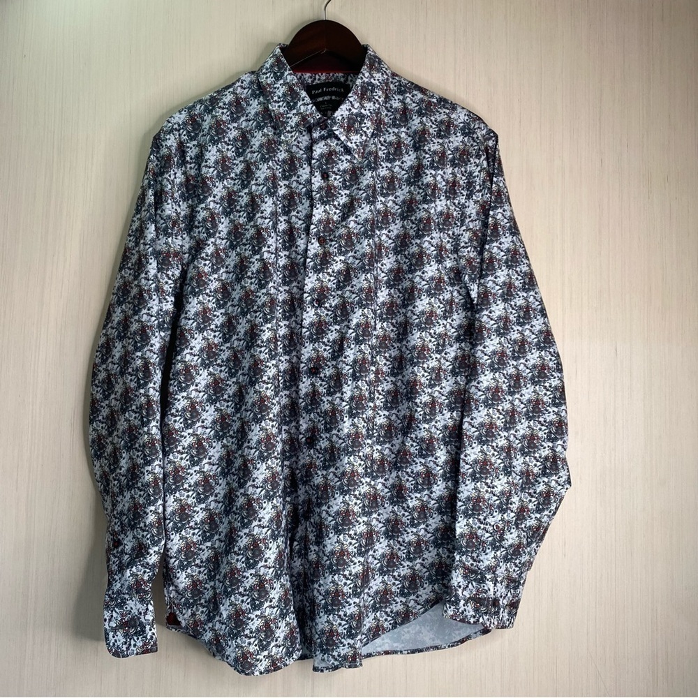 Paul Fredrick Men's Classic Fit Patterned Floral Long Sleeve Button Up Shirt L